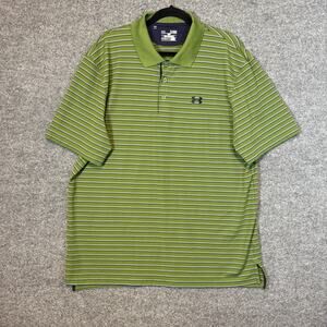 Under Armour Shirt Mens XL Green Striped Polo Short Sleeve Performance‎